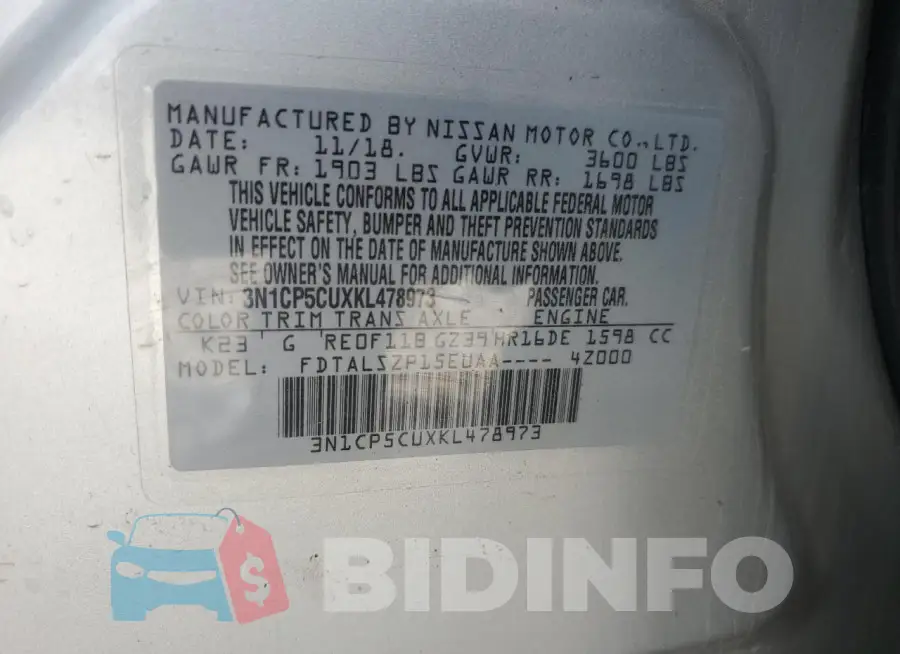 3N1CP5CUXKL478973 Photo# 13