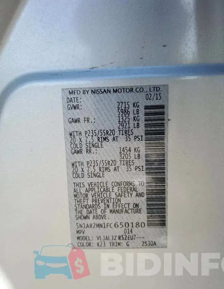 5N1AR2MN1FC650180 Photo# 12