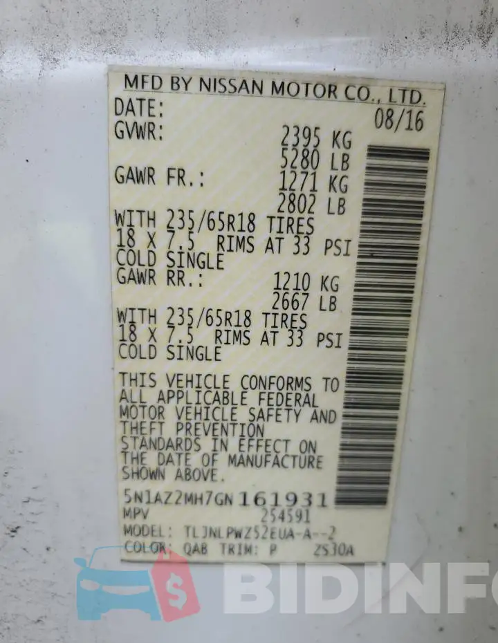 5N1AZ2MH7GN161931 Photo# 13