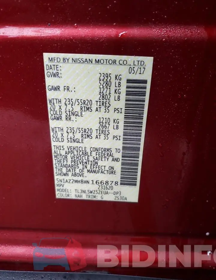 5N1AZ2MH8HN166878 Photo# 12