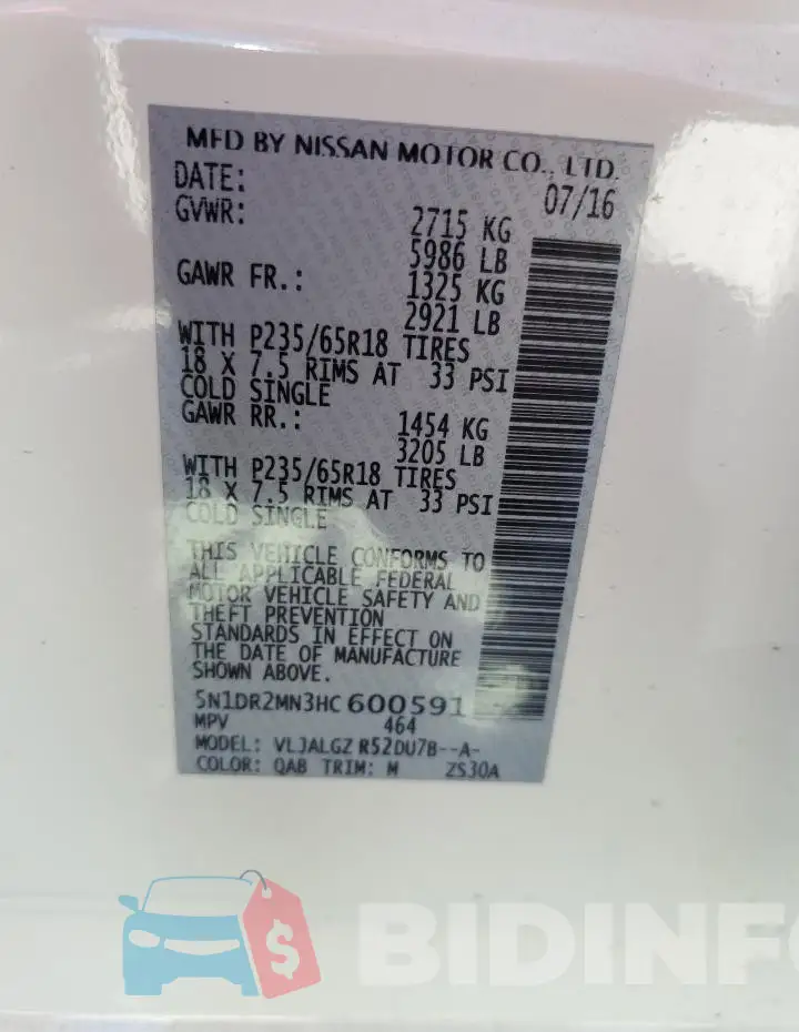 5N1DR2MN3HC600591 Photo# 13