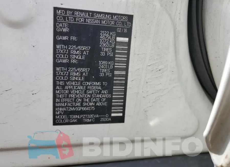 KNMAT2MV1GP664175 Photo# 12