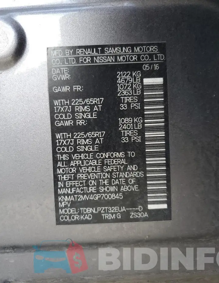 KNMAT2MV4GP700845 Photo# 12