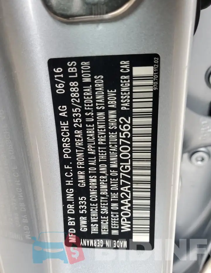 WP0AA2A77GL007562 Photo# 12