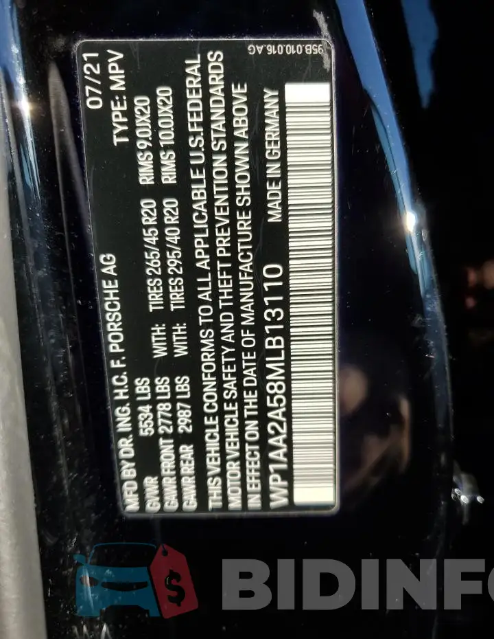 WP1AA2A58MLB13110 Photo# 13