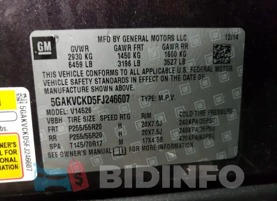 5GAKVCKD5FJ246607 Photo# 13