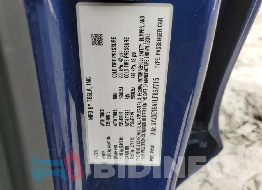 5YJ3E1EA1LF662715 Photo# 12