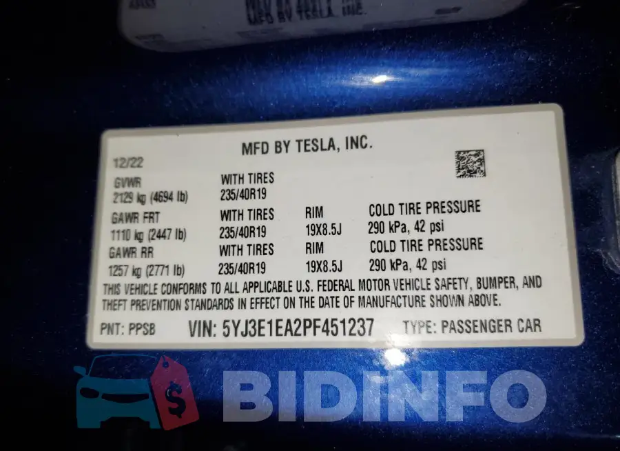 5YJ3E1EA2PF451237 Photo# 12
