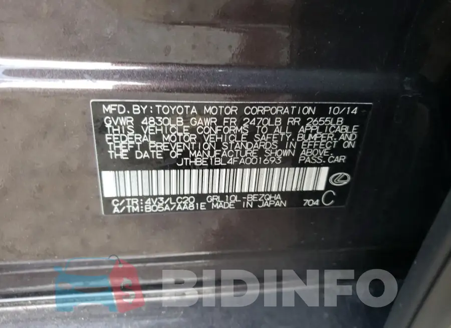 JTHBE1BL4FA001693 Photo# 12