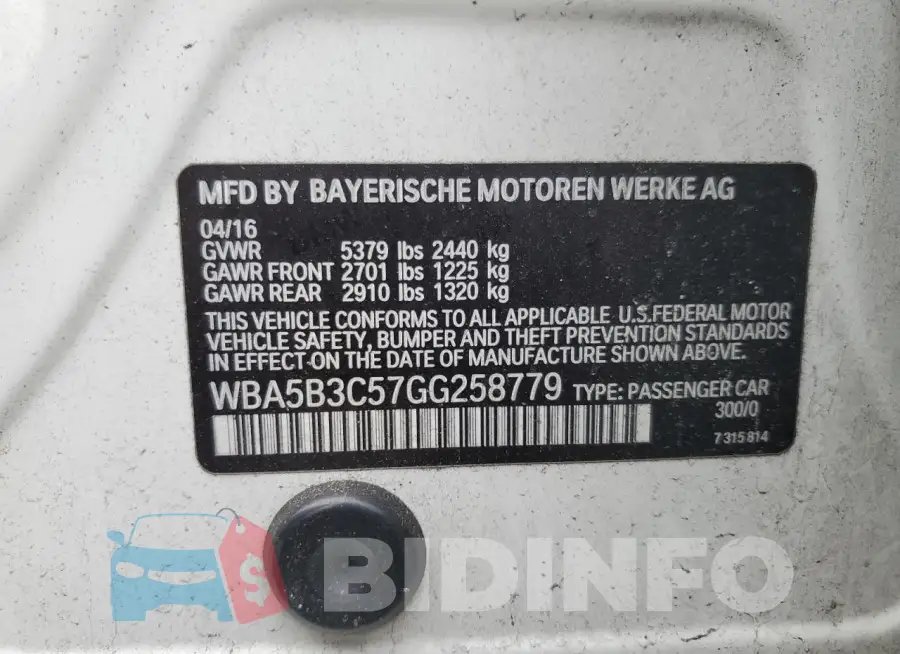 WBA5B3C57GG258779 Photo# 12