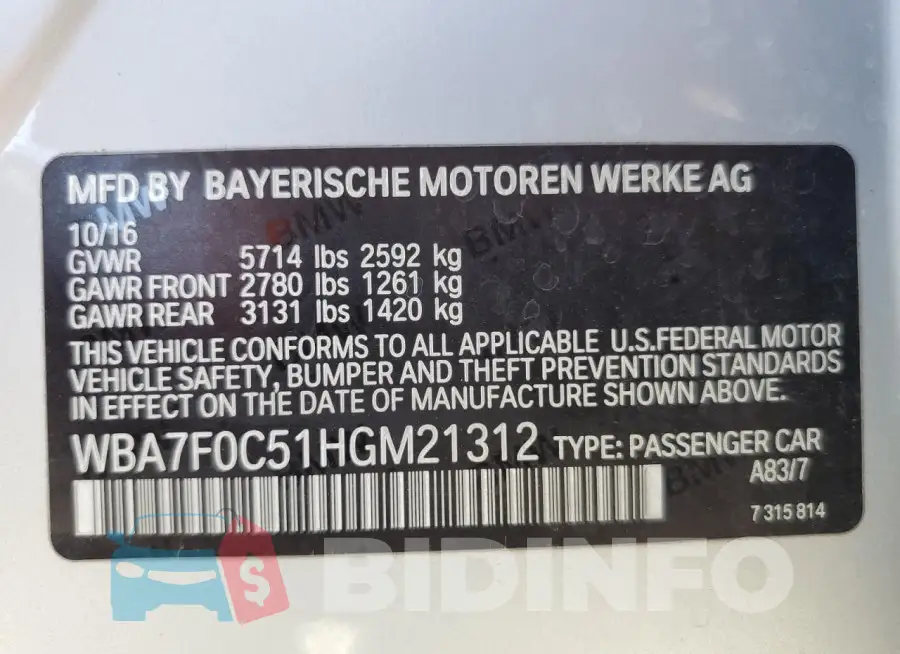 WBA7F0C51HGM21312 Photo# 12