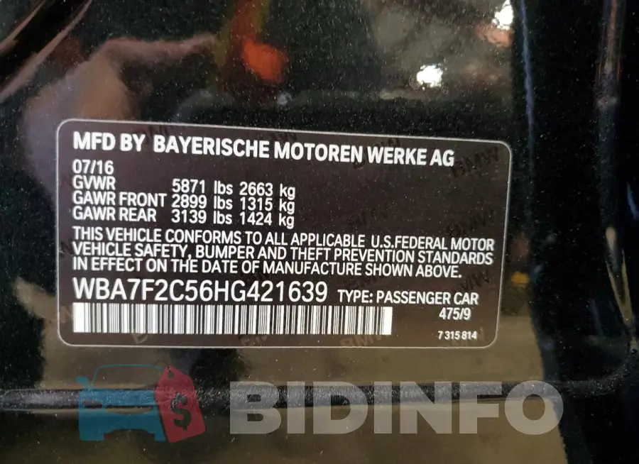 WBA7F2C56HG421639 Photo# 13