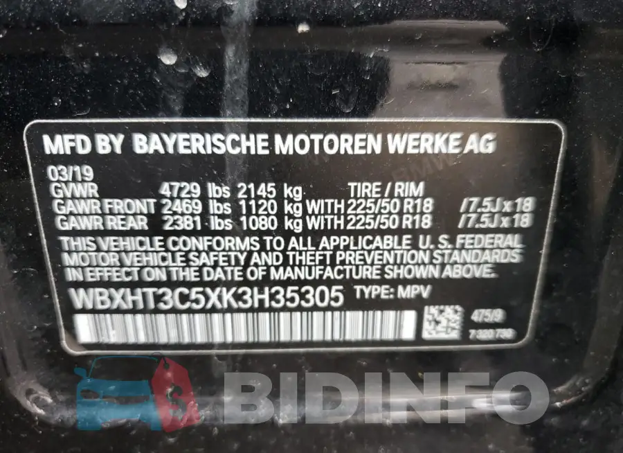 WBXHT3C5XK3H35305 Photo# 14