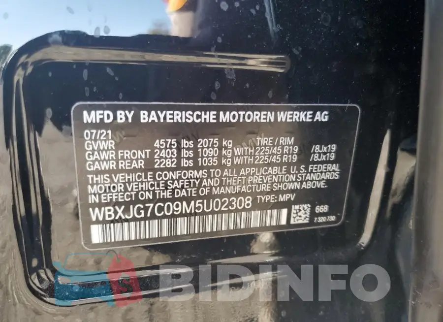 WBXJG7C09M5U02308 Photo# 13
