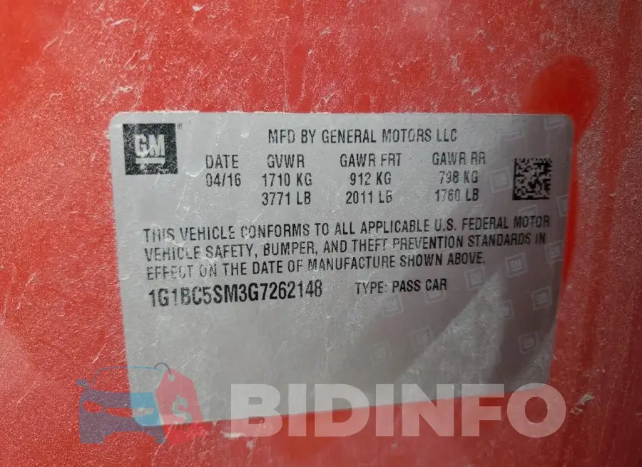 1G1BC5SM3G7262148 Photo# 12