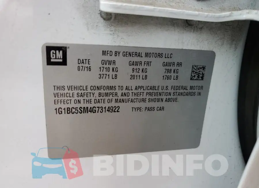 1G1BC5SM4G7314922 Photo# 12