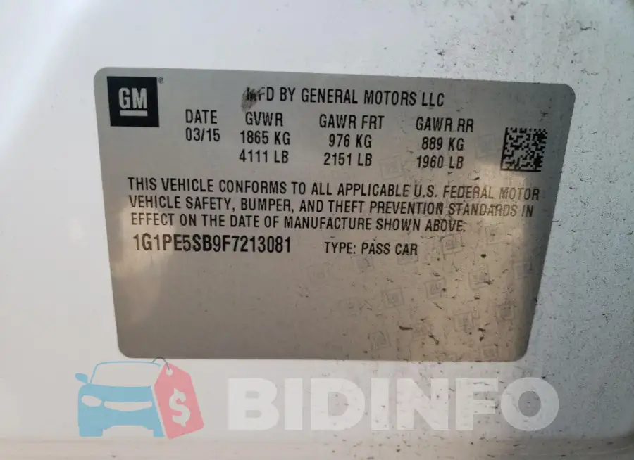 1G1PE5SB9F7213081 Photo# 12