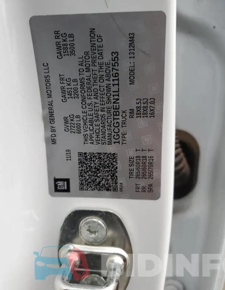 1GCGTBEN1L1167553 Photo# 12