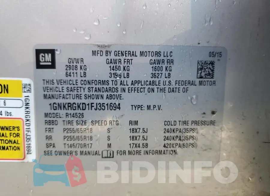 1GNKRGKD1FJ351694 Photo# 12