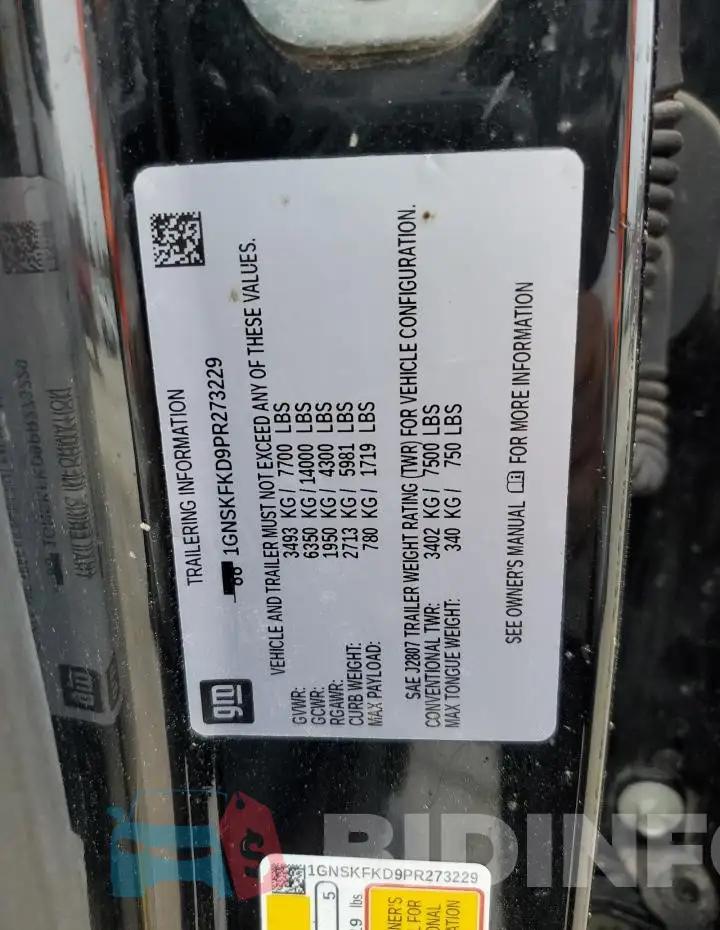 1GNSKFKD9PR273229 Photo# 12