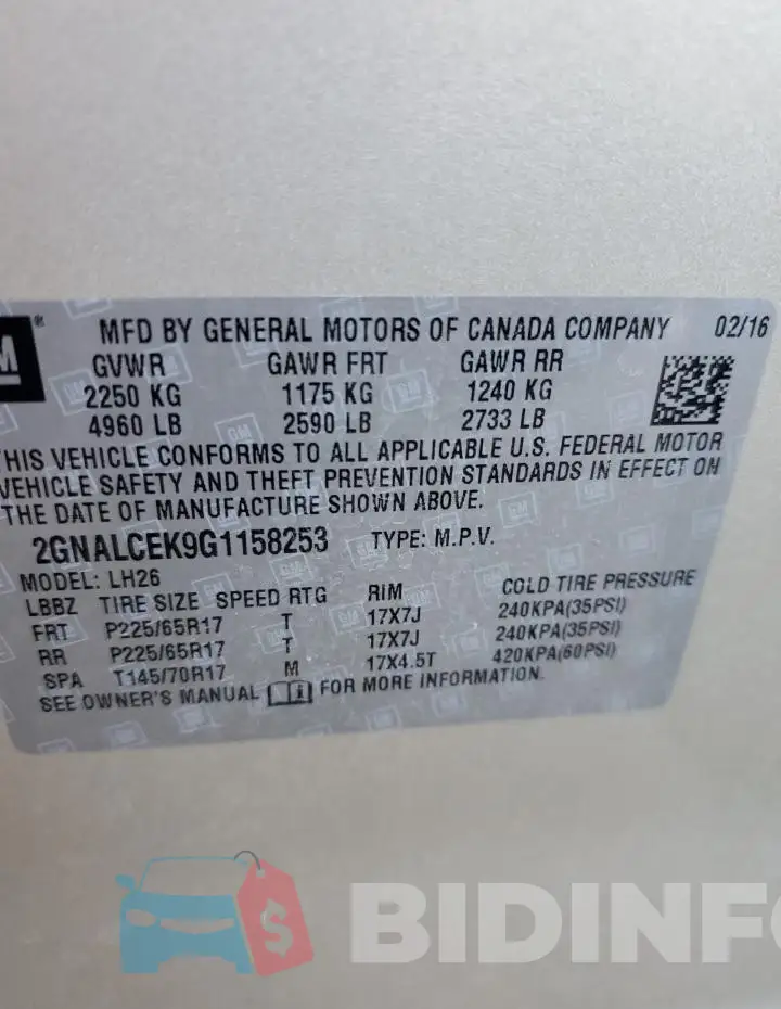 2GNALCEK9G1158253 Photo# 12