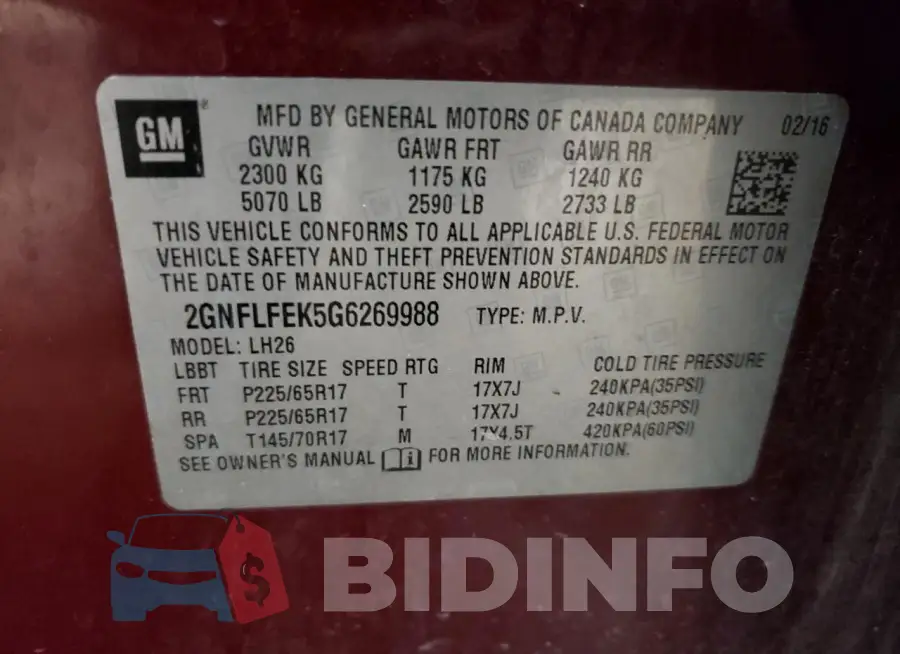 2GNFLFEK5G6269988 Photo# 13
