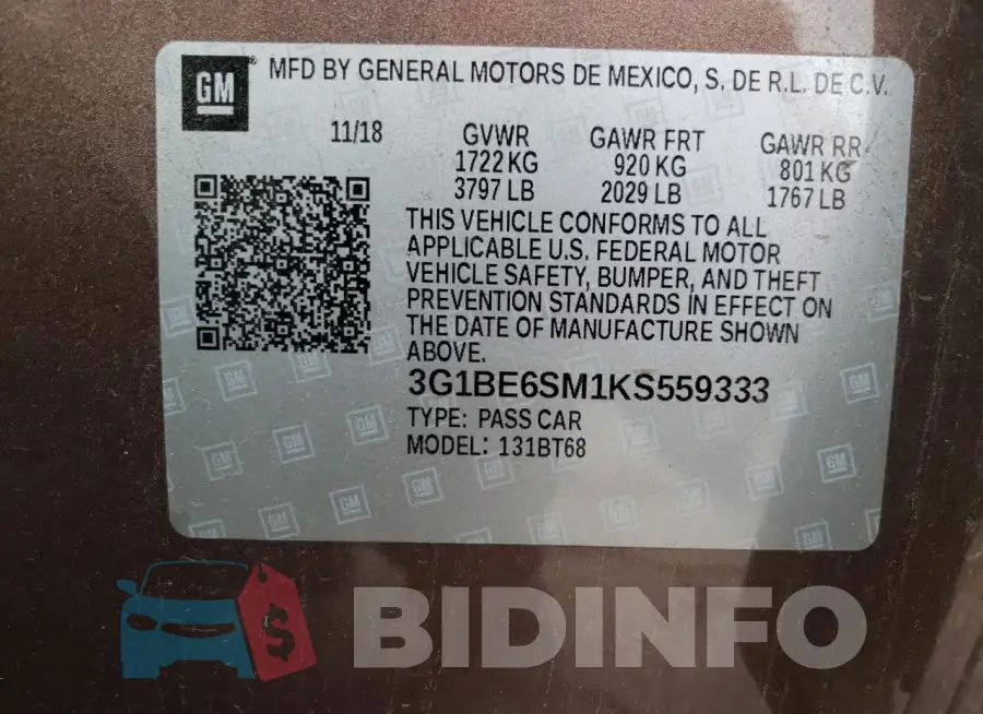 3G1BE6SM1KS559333 Photo# 12