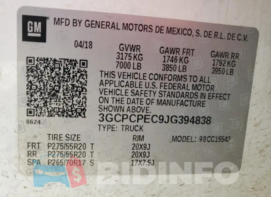 3GCPCPEC9JG394838 Photo# 13
