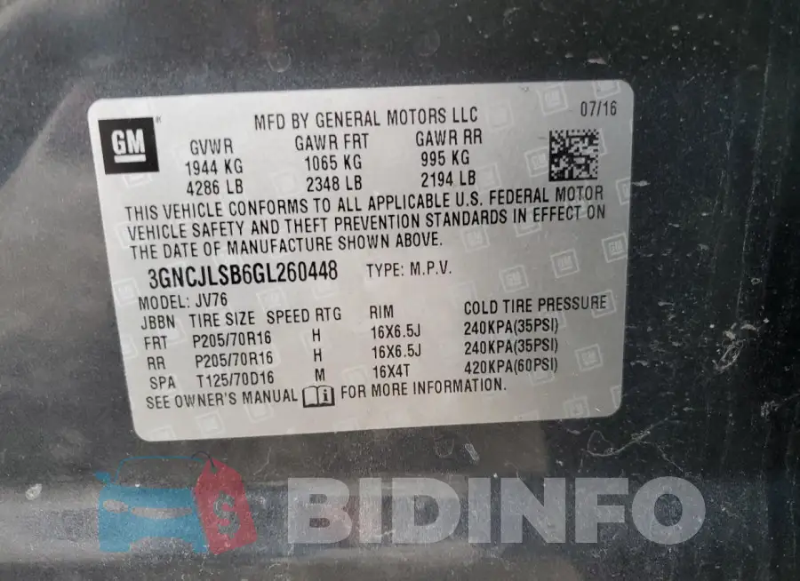 3GNCJLSB6GL260448 Photo# 14