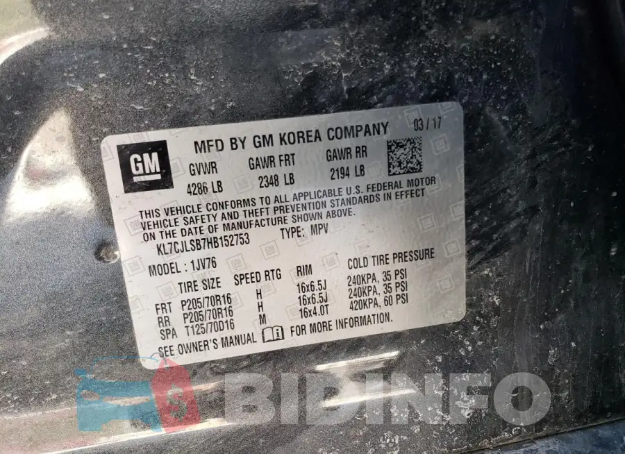 KL7CJLSB7HB152753 Photo# 14