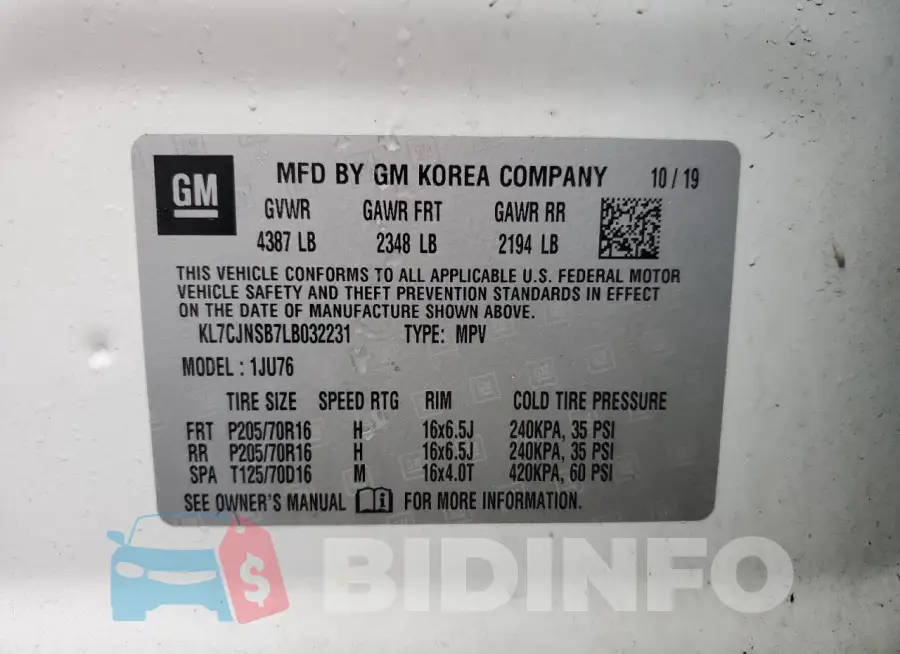 KL7CJNSB7LB032231 Photo# 12