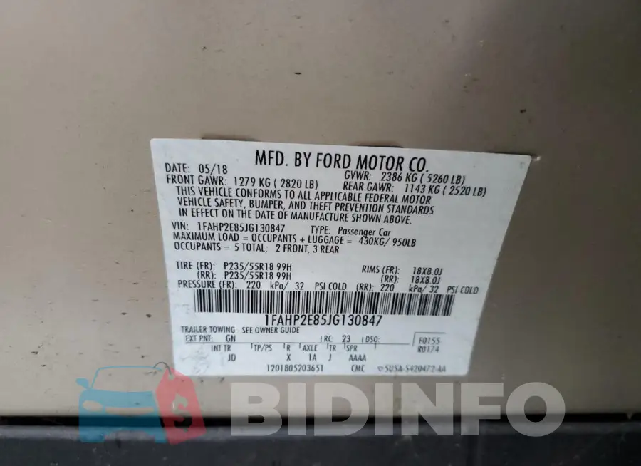 1FAHP2E85JG130847 Photo# 12