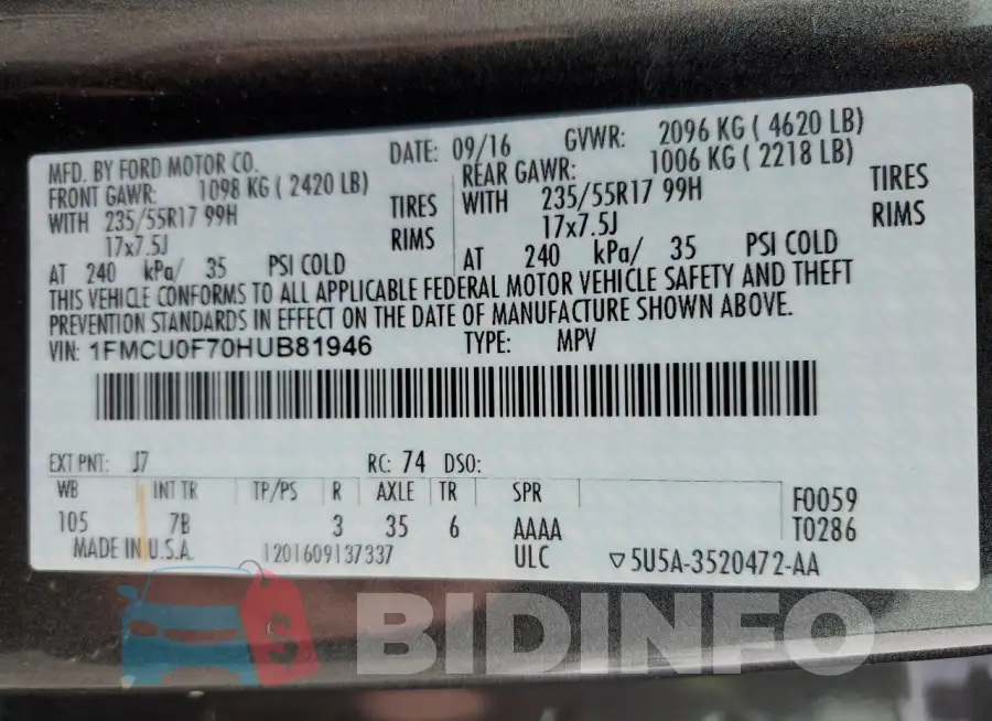 1FMCU0F70HUB81946 Photo# 13