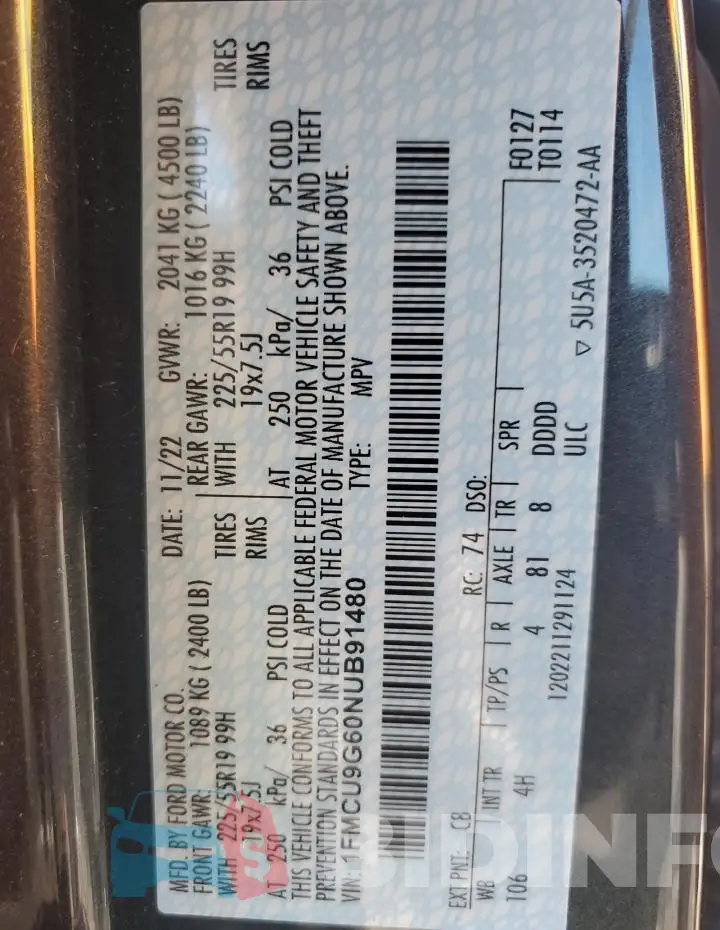 1FMCU9G60NUB91480 Photo# 12