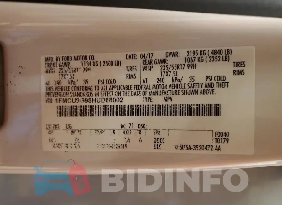 1FMCU9G98HUD68002 Photo# 12