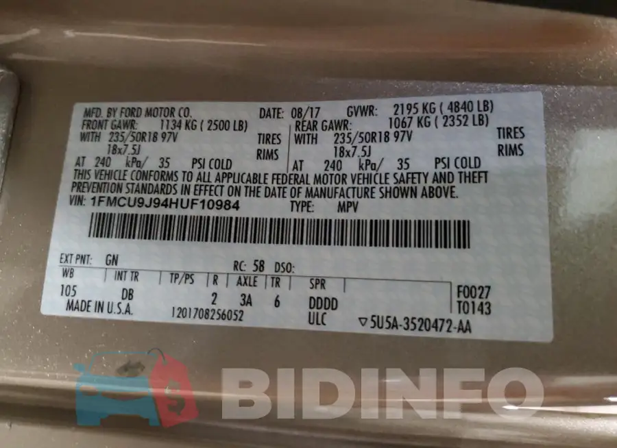 1FMCU9J94HUF10984 Photo# 13