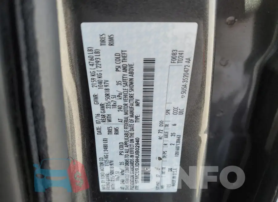 1FMCU9JD9HUB02940 Photo# 14