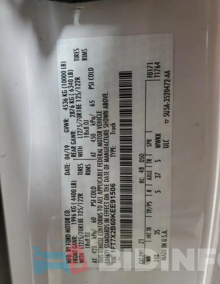 1FT7X2B60KEE91506 Photo# 12