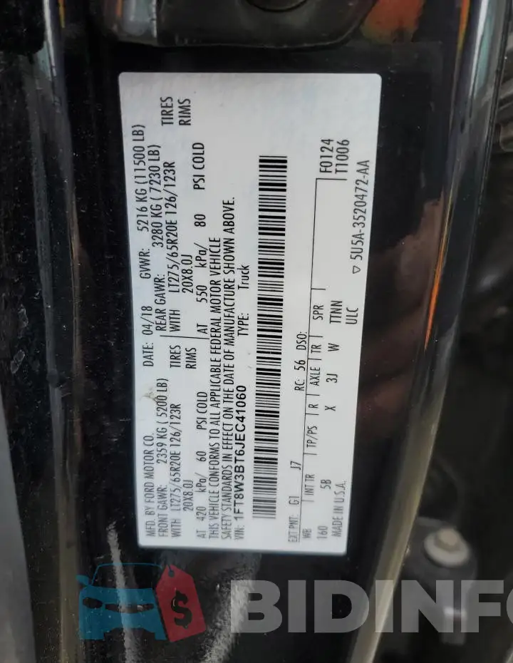 1FT8W3BT6JEC41060 Photo# 12