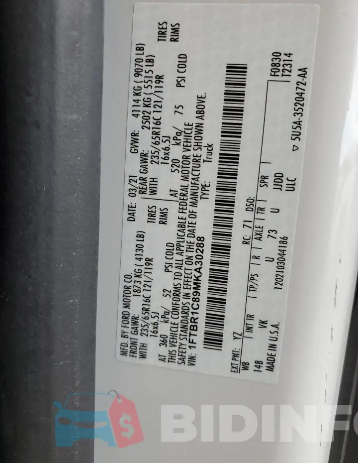 1FTBR1C89MKA30288 Photo# 13