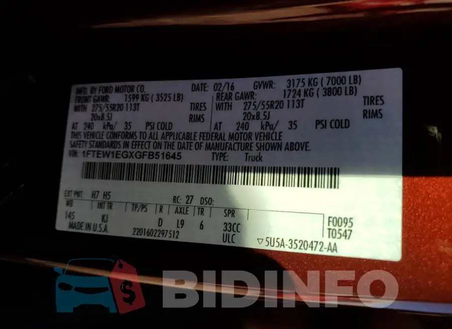 1FTEW1EGXGFB51645 Photo# 12