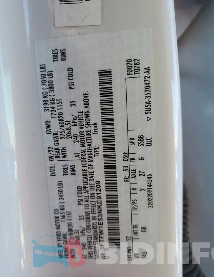 1FTFW1E53NKE91209 Photo# 12