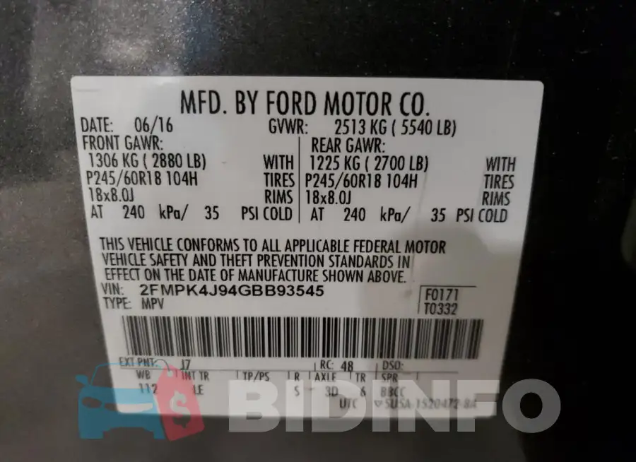 2FMPK4J94GBB93545 Photo# 13