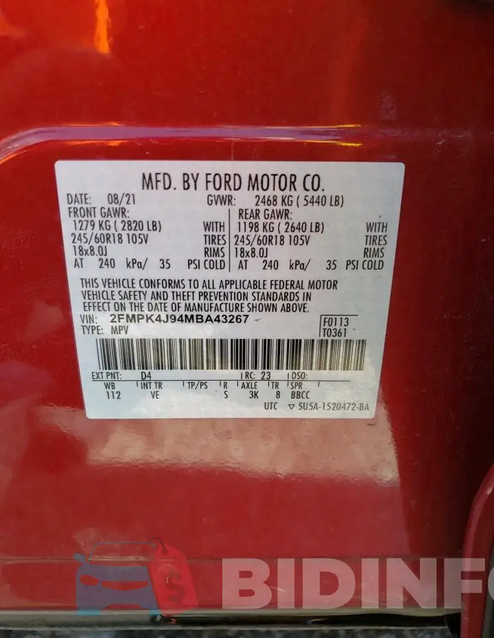 2FMPK4J94MBA43267 Photo# 13