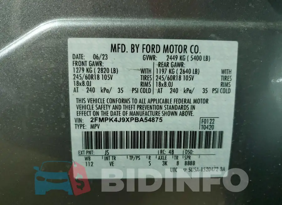2FMPK4J9XPBA54875 Photo# 14