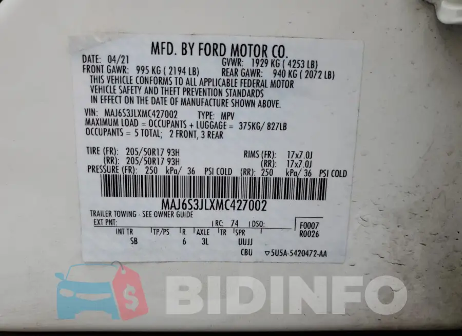 MAJ6S3JLXMC427002 Photo# 14