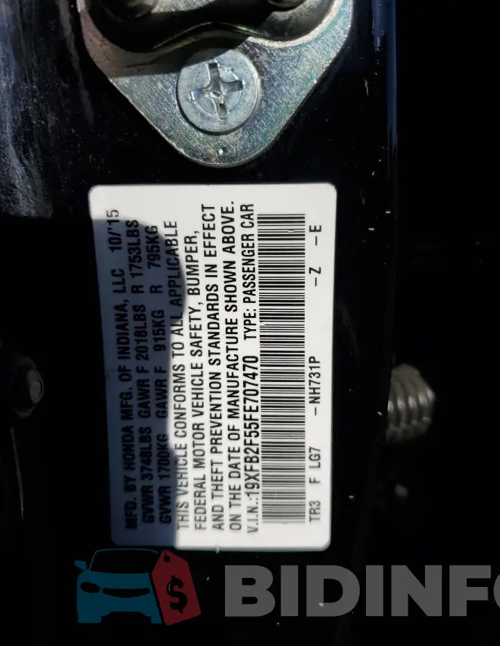 19XFB2F55FE707470 Photo# 12