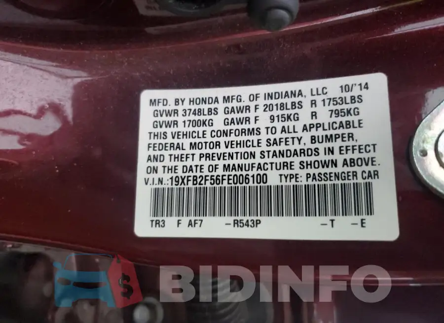 19XFB2F56FE006100 Photo# 13