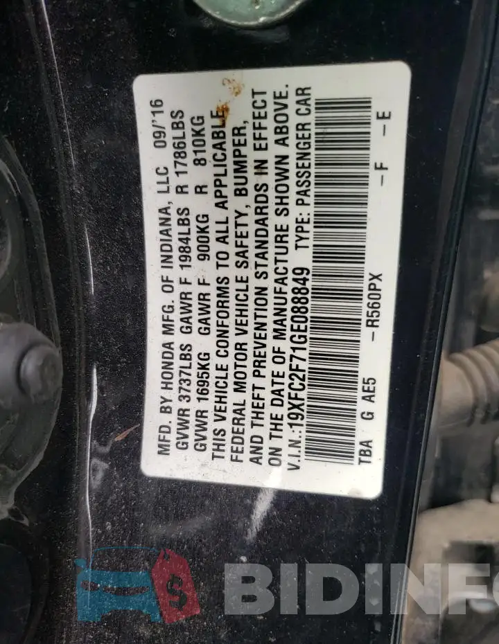 19XFC2F71GE088849 Photo# 13