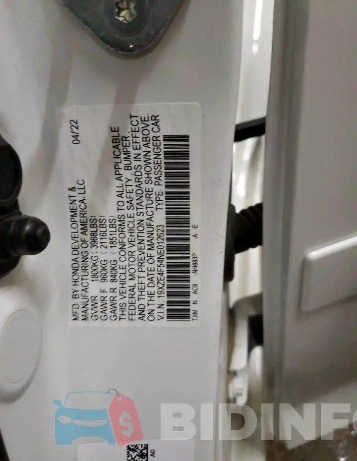 19XZE4F54NE012623 Photo# 13